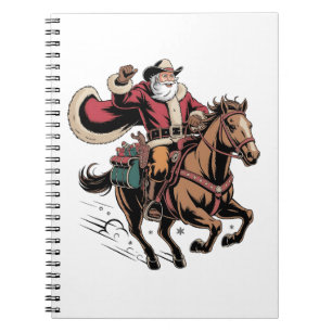 Caderno Espiral Papai Noel Cowboy Cavalgando um Cavalo Natal