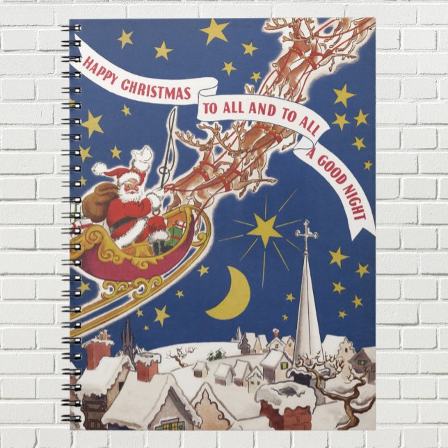 Caderno Espiral Papai Noel de Natal Antigo com Rena Voando (Criador carregado)