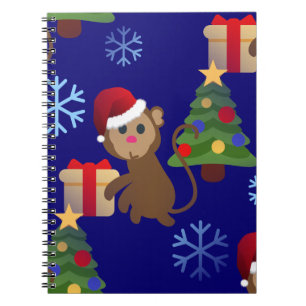 Caderno Espiral papai noel de natal, macaco emoji