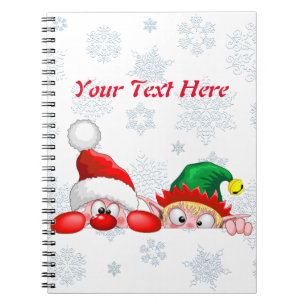 Caderno Espiral Papai Noel e Elfo Fofo e engraçado Cartoon de Nata