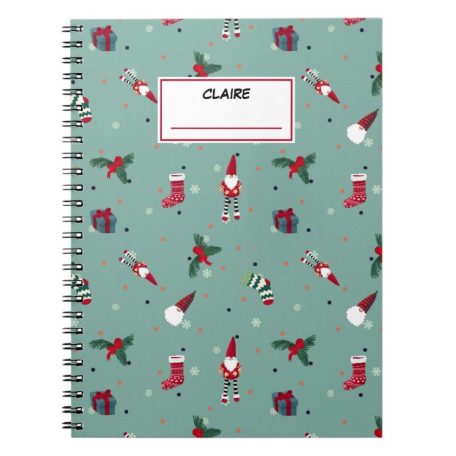 Caderno Espiral Papai Noel e seus presentes. Nome personalizado (Frente)