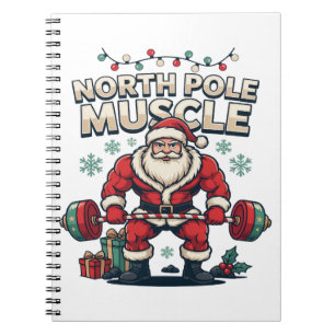 Caderno Espiral Papai Noel engraçado Polo Norte Músculo Natal Acad