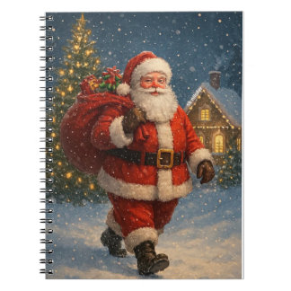 Caderno Espiral Papai Noel Vintage Natal Floresta de Inverno