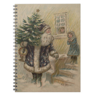 Caderno Espiral Papai Noel Vintage Neve Árvore de Natal