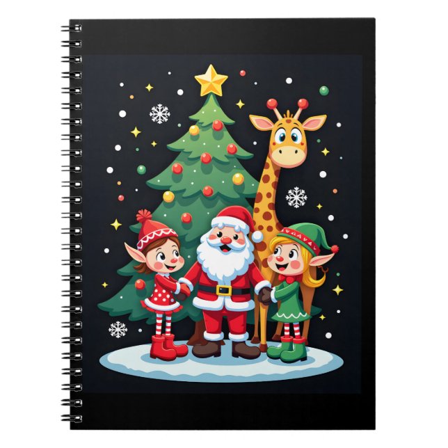 Caderno Espiral Papais noeis da Praça de Natal Giraffe Elf Dabbing (Frente)