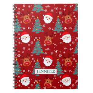Caderno Espiral Papais noeis de Natal bonitos Reindeer Nome Person