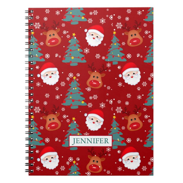 Caderno Espiral Papais noeis de Natal bonitos Reindeer Nome Person (Frente)