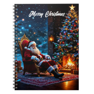 Caderno Espiral Papais noeis do Polo Norte Luzes de Natal fantasia