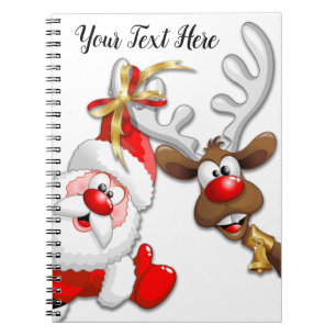 Caderno Espiral Papais noeis e Reindeer Feliz Christmass Happy Car