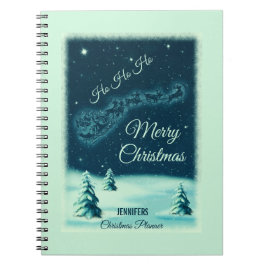 Caderno Espiral Papais noeis e suas Reindeers no Céu Noturno de Na