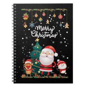 Caderno Espiral Papais noeis engraçados, Snowman, Reindeer Feliz 