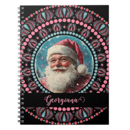 Caderno Espiral Papais noeis Retro Personalizados Pinkmas Floral M
