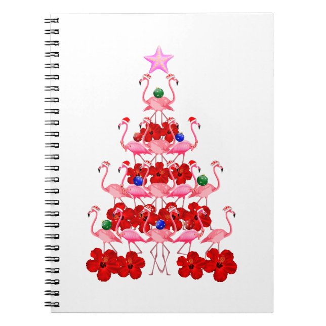 Caderno Espiral Papais noeis Rosa Flamingo Árvore de Natal (Frente)