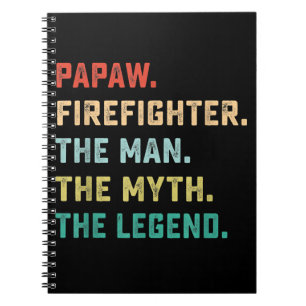 Caderno Espiral Papaw Bombeiro Homem Mito Legenda Papá Presente