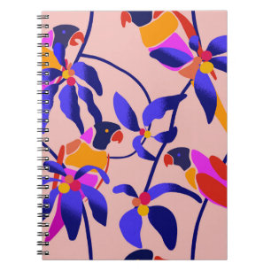 Caderno Espiral Papéis de Vintage Rosa: Ilustração Exótica Sem Vis