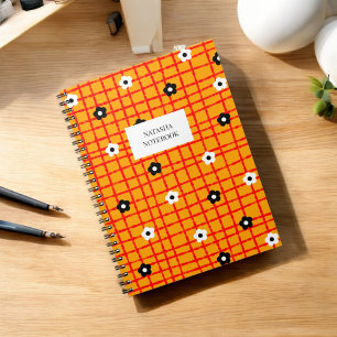 Caderno Espiral Papel de Padrão de Verificação Laranja Cor-de-Cor-
