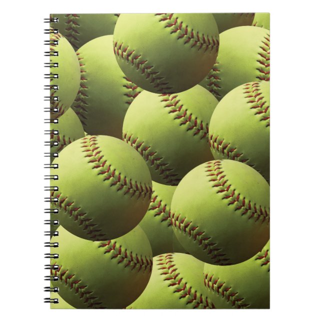 Caderno Espiral Papel de parede amarelo do softball (Frente)