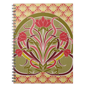 Caderno Espiral Papel de parede floral Art Nouveau.