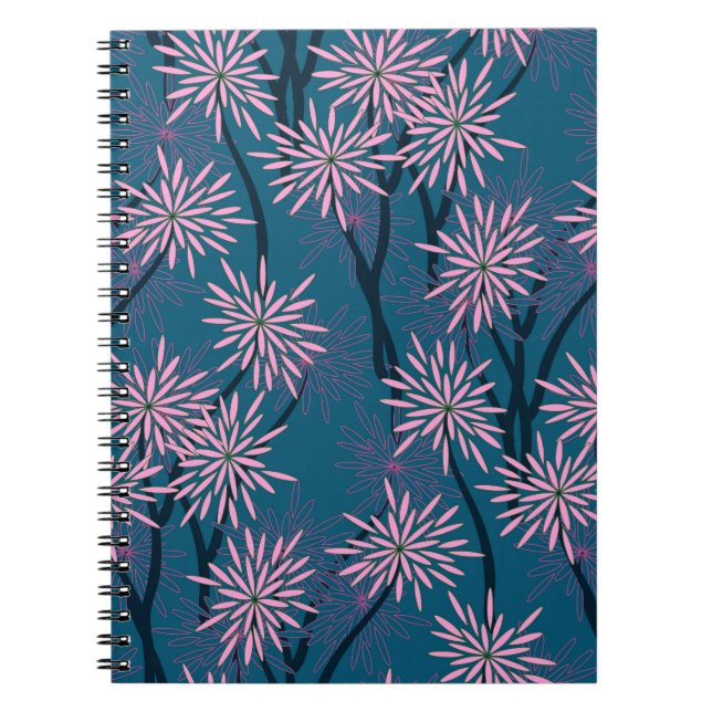 Caderno Espiral Papel de parede: marinho asiático azul, rosa. (Frente)