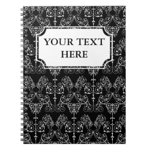 Caderno Espiral Papel de parede Vintage Damask - branco + seu back