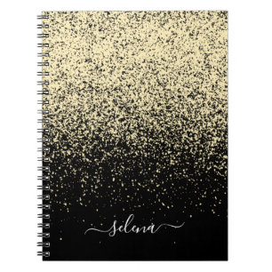 Caderno Espiral Papel Monograma Menina Brilho Ouro Preto