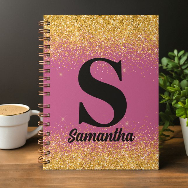 Caderno Espiral Papel timbrado com Glitter Rosa Dourado (Criador carregado)