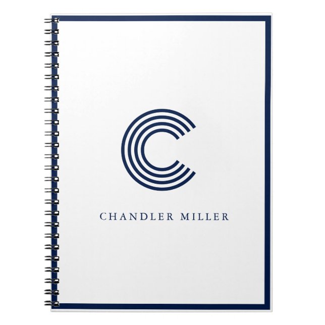 Caderno Espiral Papelaria Personalizada com Borda Azul Marinho Mod (Frente)