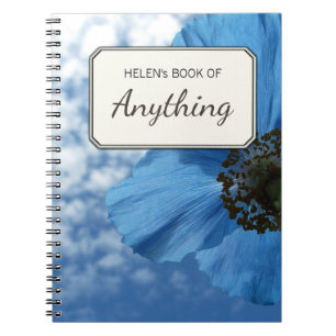 Caderno Espiral Papoila azul da foto botânica personalizada