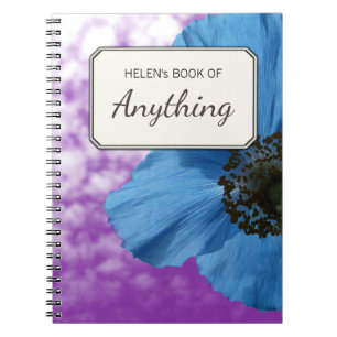Caderno Espiral Papoila azul da foto botânica personalizada