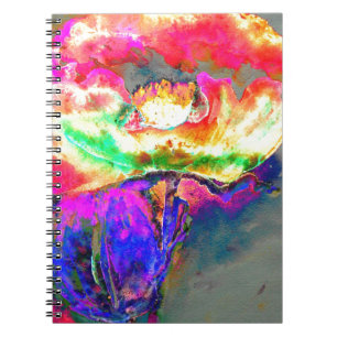 Caderno Espiral Papoila-flor-rosa-amarela-abstrato elegante