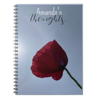 Caderno Espiral Papoila vermelha da Cornualha personalizada com cé
