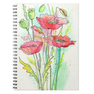 Caderno Espiral Papoilas pintadas da aguarela