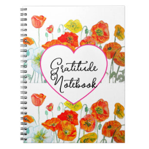 Caderno Espiral Papoula Laranja Vermelha Gratidão Floral