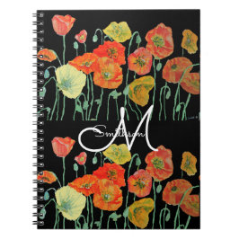 Caderno Espiral Papoulas Laranja Vermelha Água-forte Floral