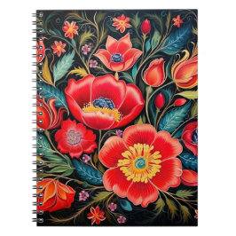 Caderno Espiral Papoulas Vermelhas Petrikivka arte popular ucrania