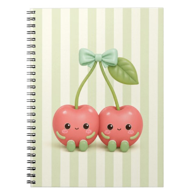 Caderno Espiral Par de Cereja Kawaii Fofo (Frente)