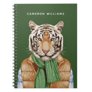 Caderno Espiral Para baixo o tigre da veste adiciona seu nome