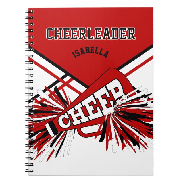 Caderno Espiral Para um Cheerleader - Vermelho, Branco e Preto (Frente)