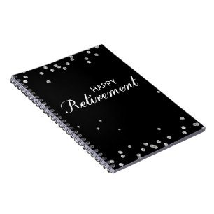 Caderno Espiral Parabéns de aposentadoria pretos com faísca pratea