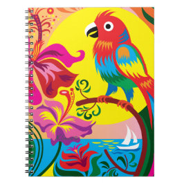 Caderno Espiral Paraíso de Papagaios Tropicais