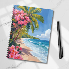 Caderno Espiral Paraíso de Praia Tropical | Pintura do Oceano