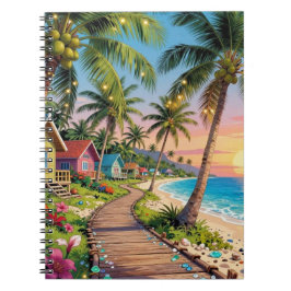 Caderno Espiral Paraíso Tropical Casa de Praia à Beira-Mar Oceano 