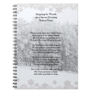 Caderno Espiral Parando por Woods Snowy Noite, Robert Frost Poem