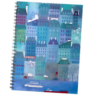 Caderno Espiral Paris Blues Cityscape Painting França