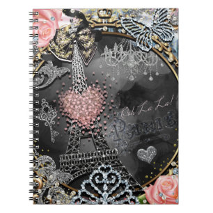 Caderno Espiral Paris Brilho Glamour Brilho França Feminina Na Mod