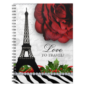 Caderno Espiral Paris Christmas Travel Journal Eiffel Tower Rose