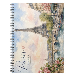 Caderno Espiral Paris França Torre Eiffel rio Sena