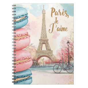 Caderno Espiral Paris, Je T'aime - Torre Eiffel com Macarons