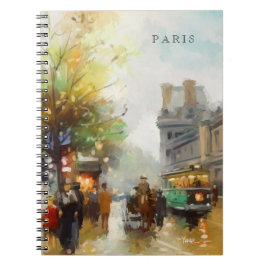 Caderno Espiral Paris num dia chuvoso. Aquarela. Bloco de notas pr