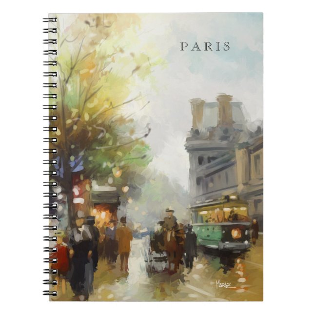 Caderno Espiral Paris num dia chuvoso. Aquarela. Bloco de notas pr (Frente)